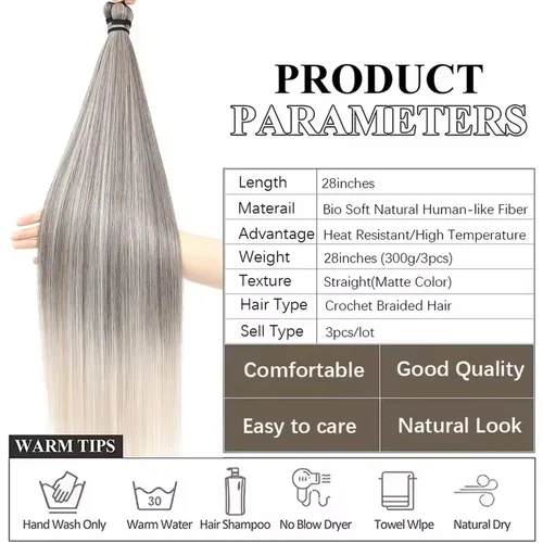 Imagen 2 del producto 300g 3 Piezas/Lote 28 Pulgadas Trenzas Rectas de Ganchillo Rubio Blanco 613 # Ombre Marrón 6 #   Extensiones de Cabello Sintético con Proteína Bio