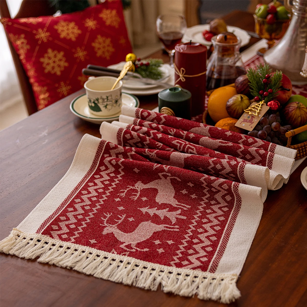 Christmas Fall Table Runner Soft Cotton Table Runner With Tassels Woven Macrame Home Living Room Table Decoration