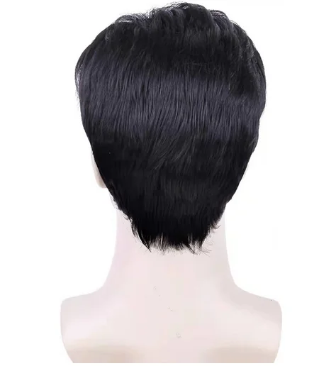 New men's wig black chemical fiber wig head cover partial division male elastic Intranet short hair full head cover