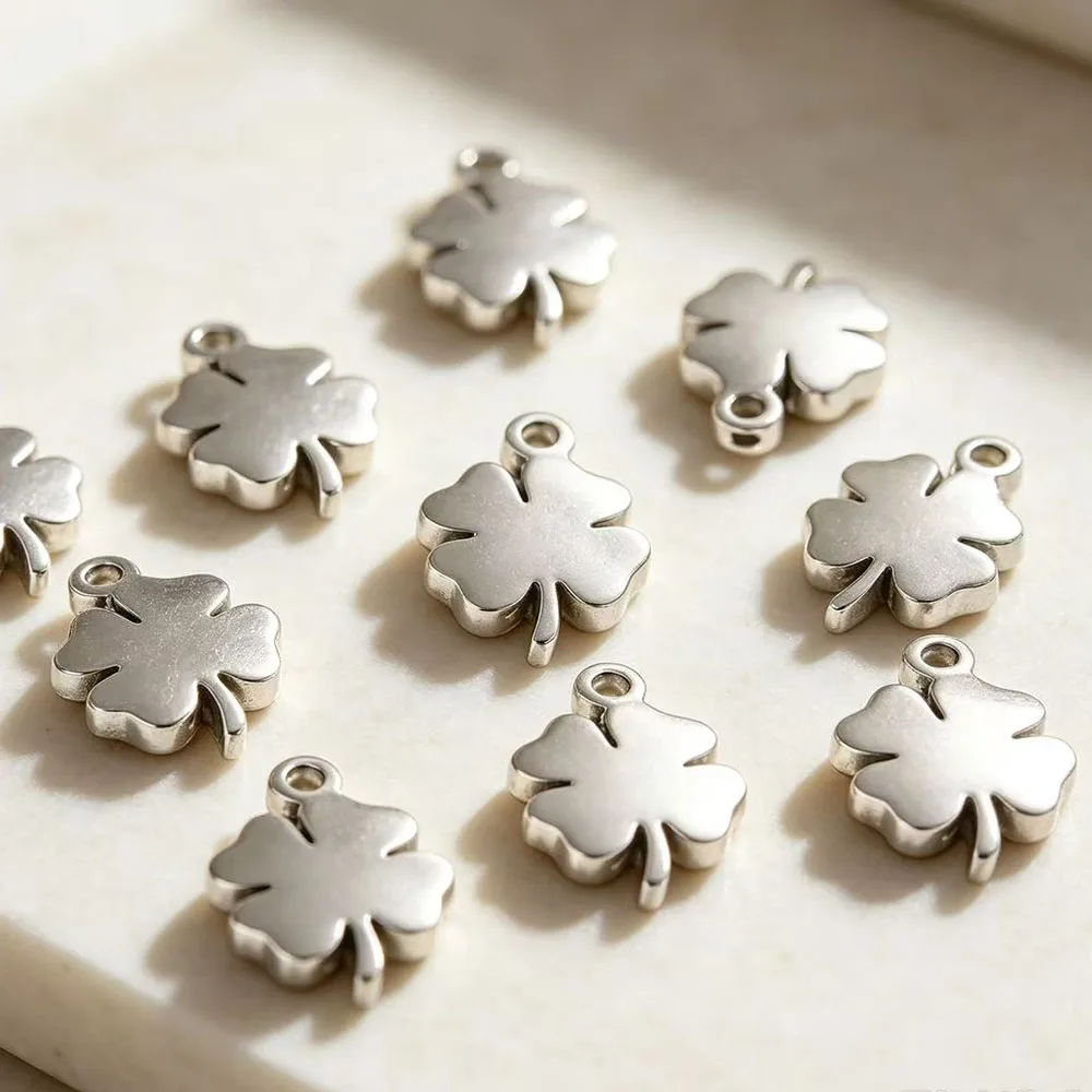 5pcs Lucky Four-leaf Clover Pendant For Women Fashion Mirror Finished Stainless Steel Gold Color Necklace Jewelry Accessories