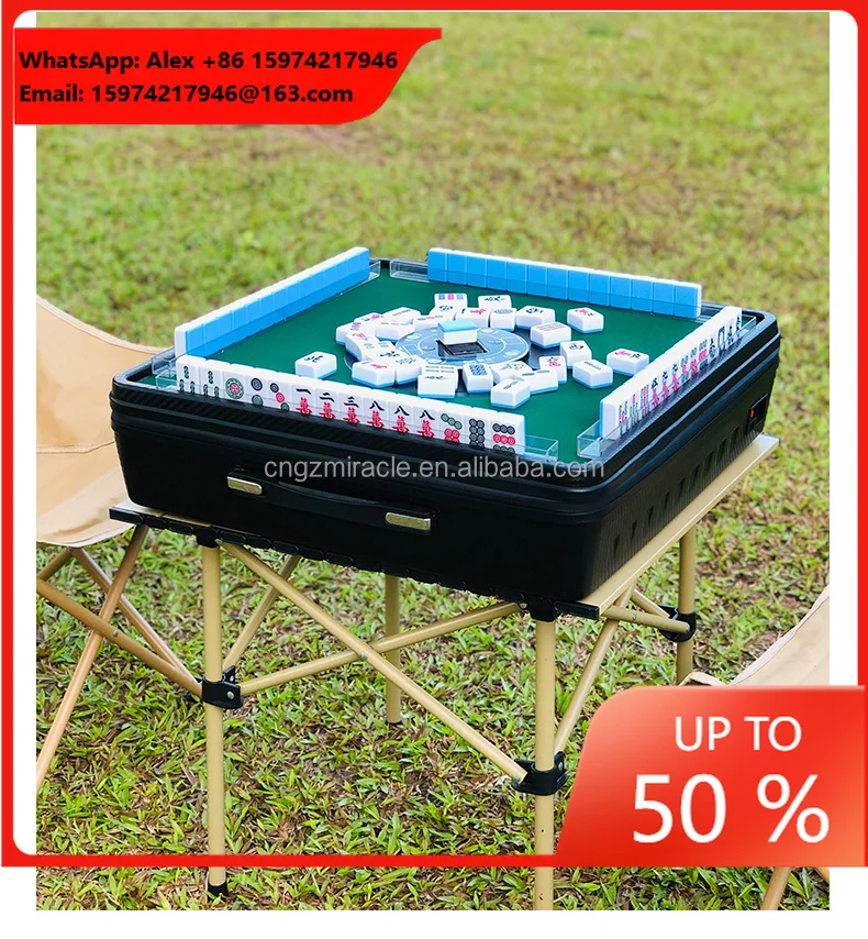Linne Stainless Steel ABS Mahjong Machine Foldable Portable Fully Automatic Dual Power Mini Mahjong Table Home Outdoor Wild