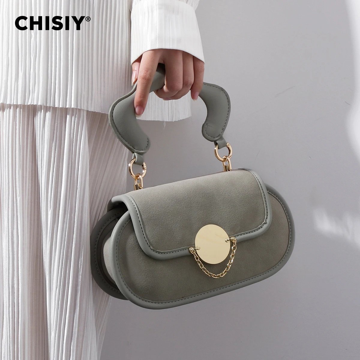 CHISIY\'s original handmade donut series hardware lock buckle gray commuting shopping handbag crossbody bag Valentine\'s Day gift