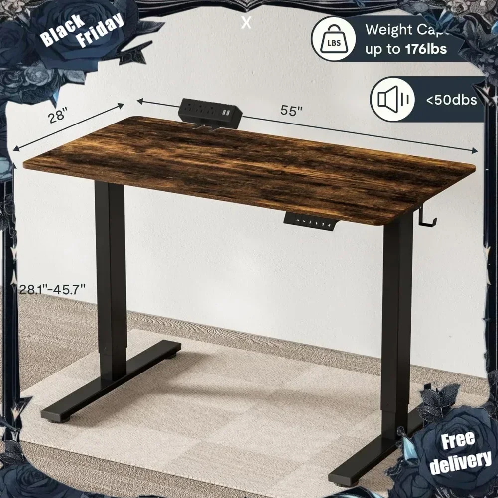 

EN2 Electric Stand Up Desk 55 x 28'' Whole-Piece Desktop Height Adjustable Standing Desk with Desk Clamp Power Strip