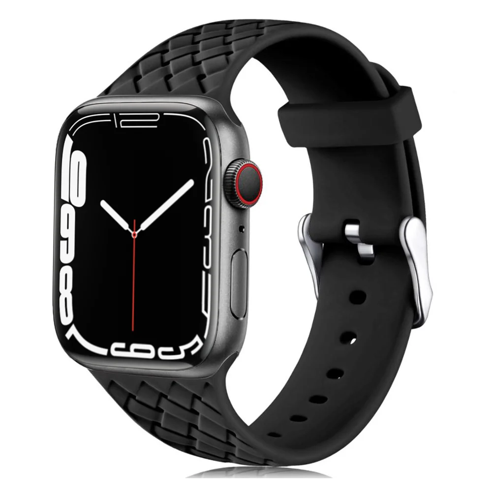 

Silicone Strap For Apple Watch Band 44mm 40mm 45mm 41mm 42mm 38mm Accessories Woven Pattern Bracelet iWatch Series 6 5 4 3 SE 7
