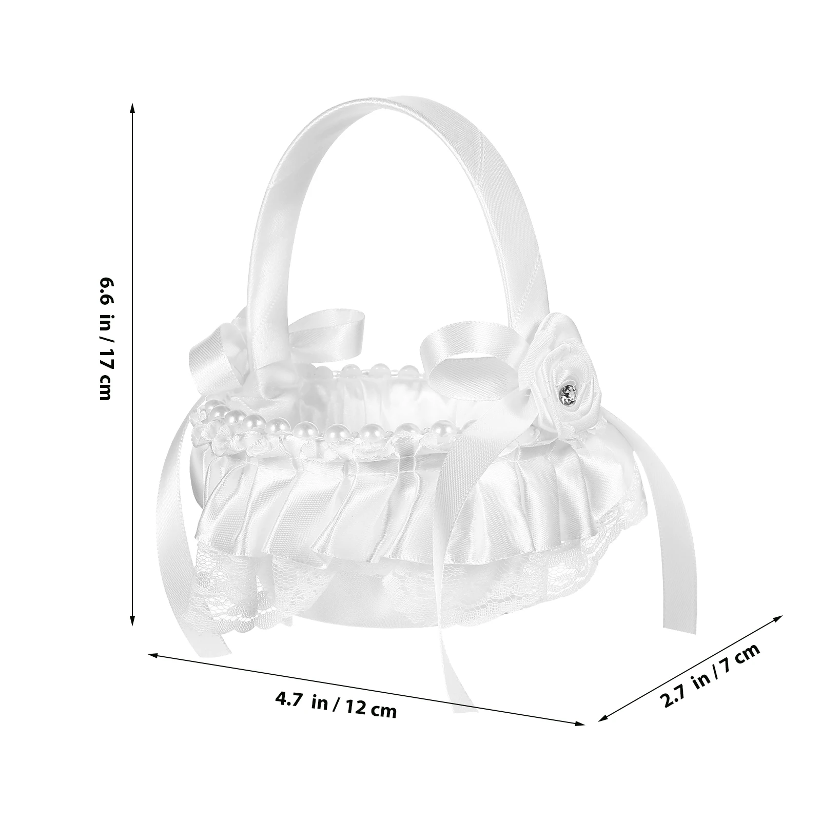

4 pcs Small Flower Baskets White Wedding Girls Hand Held Bowknot Decorative Satin Baskets with Handle for Weddings Parties