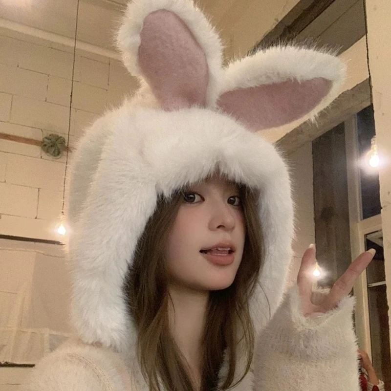 Soft Plush Bunnies Ear Hat Unique Women Men Hat Winter Wear Daily Use Hat for Photoshoots and Festives Occasion