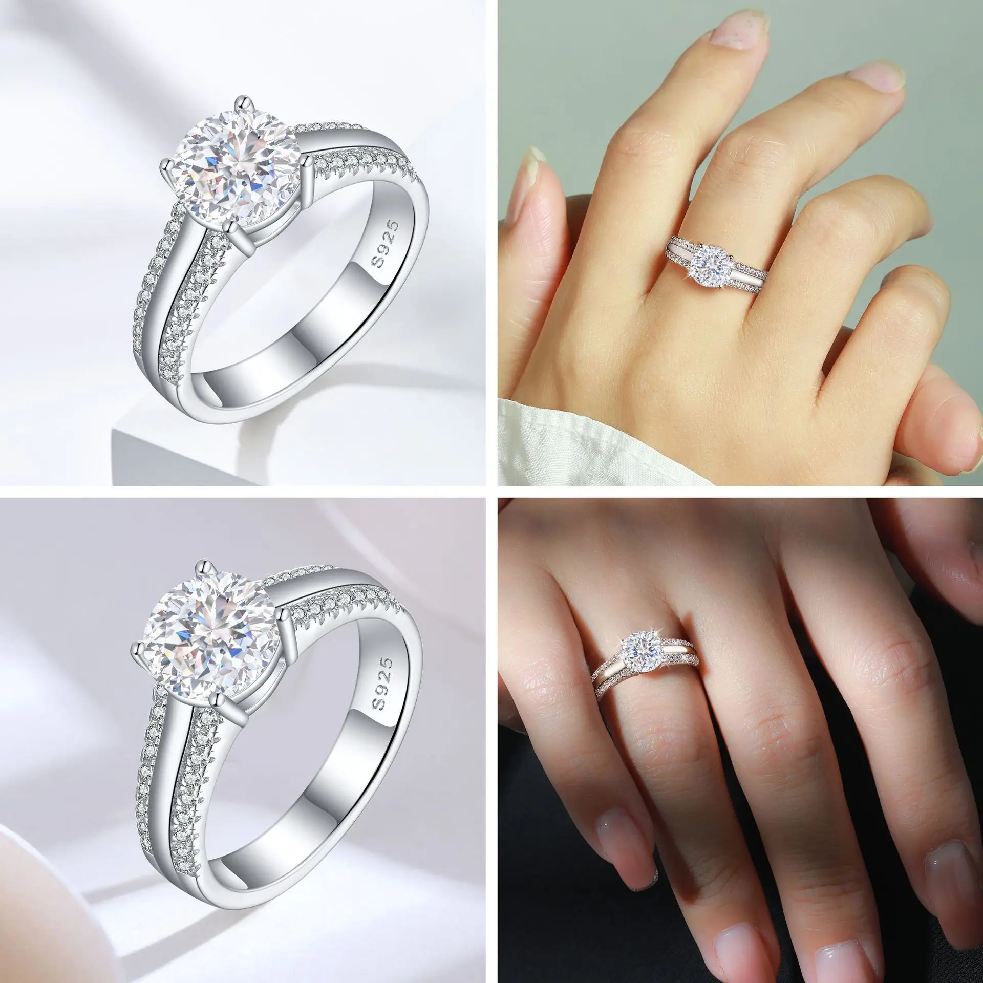 

925 Sterling Silver Dainty Vintage Geometric Statement Rings for Women Rhodium Zirconia for Wedding Engagement Anniversary CMA