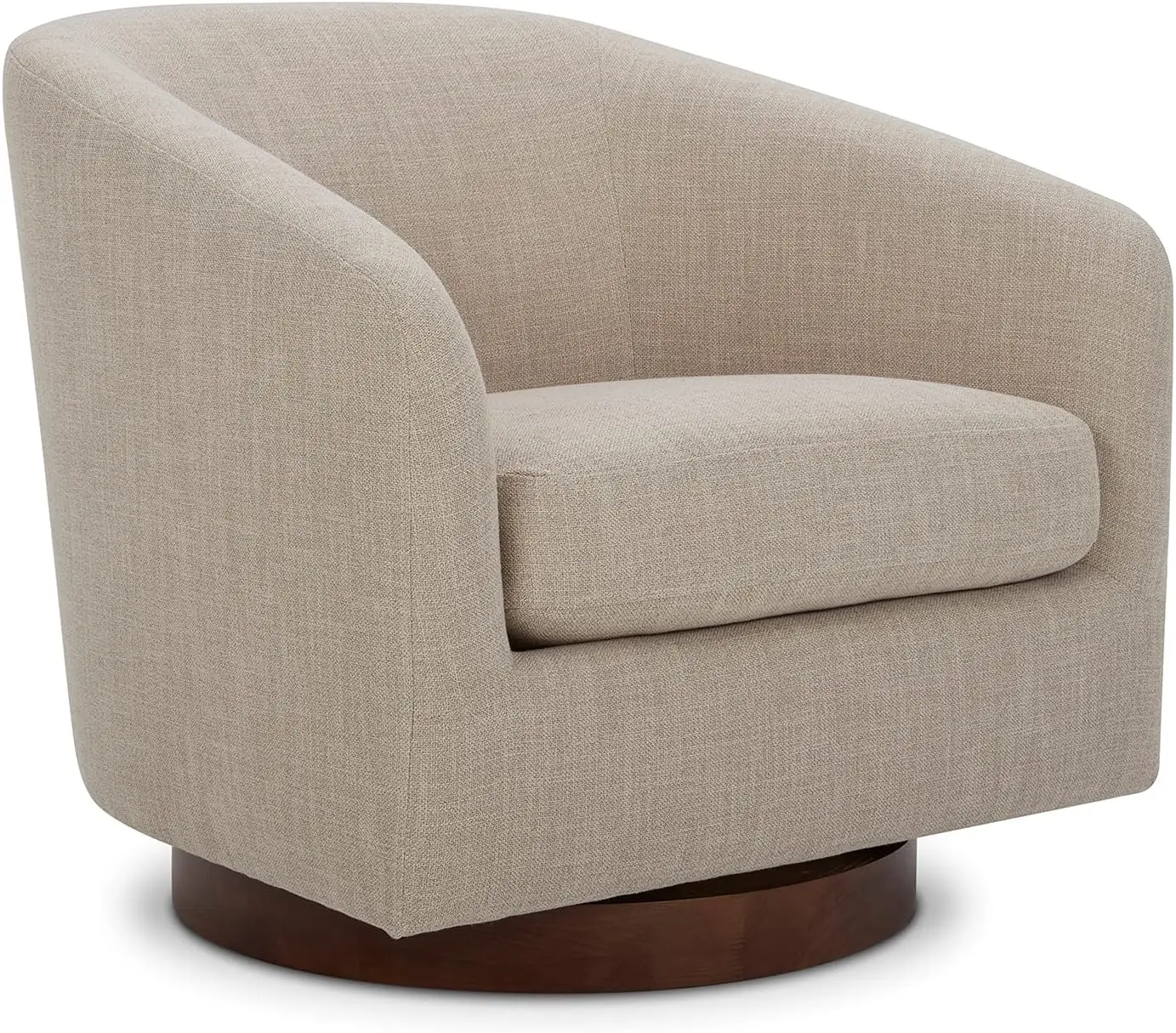 Swivel Accent Chair, FSC Certified Upholstered Fabric Barrel Chair for Living Room, Flax Beige