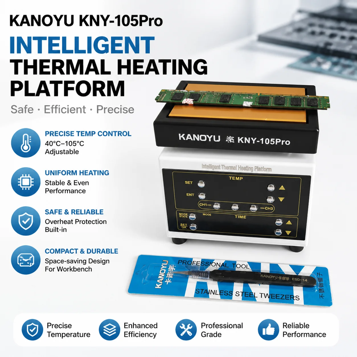 KANOYU-105Pro Intelligent Constant Temperature PCB Soldering Timed Preheating Platform Heating Table