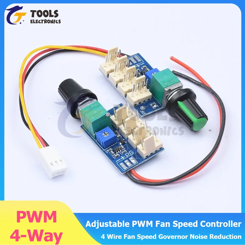 

4-Way DC 12V 3A Adjustable PWM Fan Speed Controller Module With Knob Switch 4 Wire Fan Speed Governor Noise Reduction