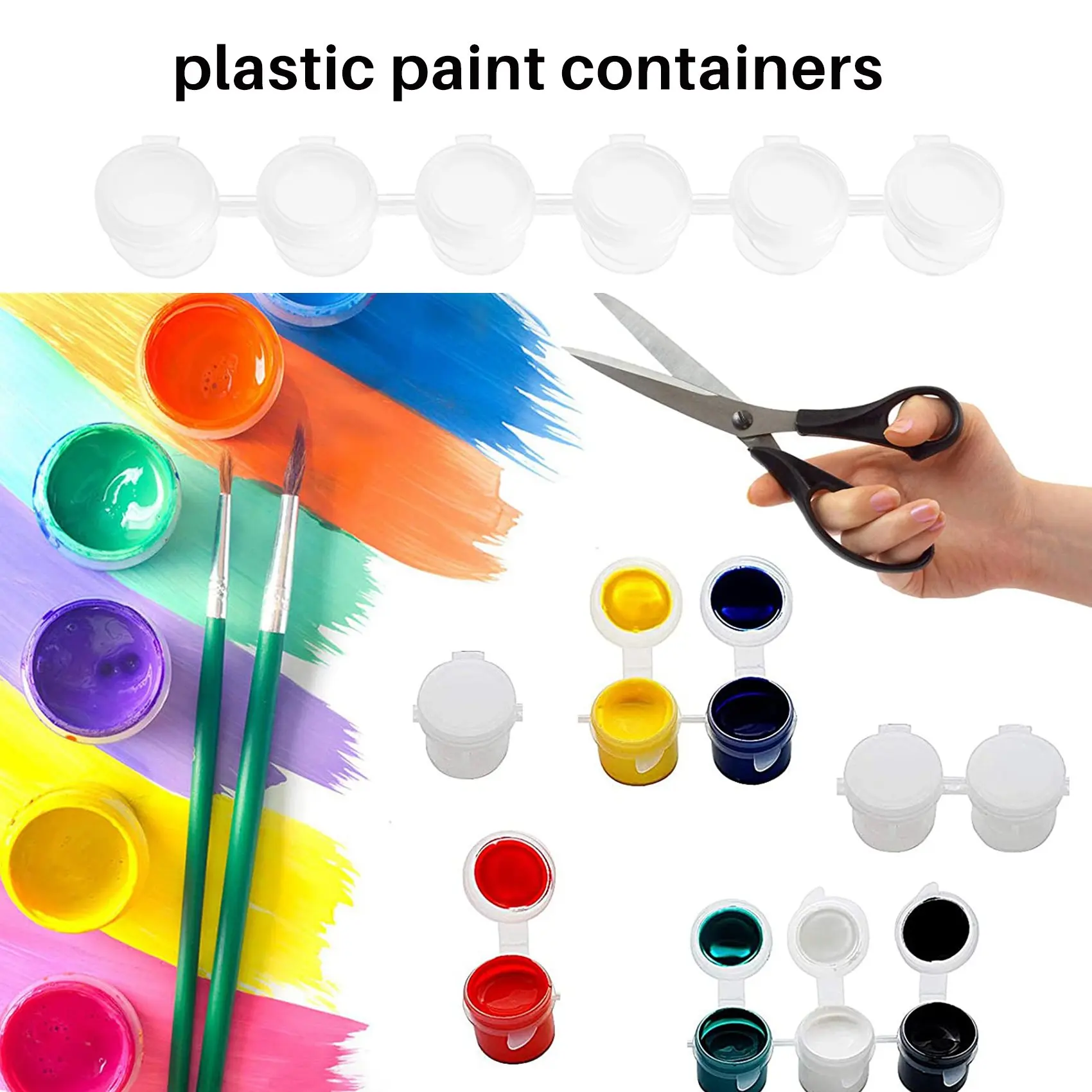 QWE-50 Strips Paint Pots Strips,300 Pots 2Ml/0.07 Oz Empty Paint Cup Pots With Lids, For Classrooms Paintings Art Festivals