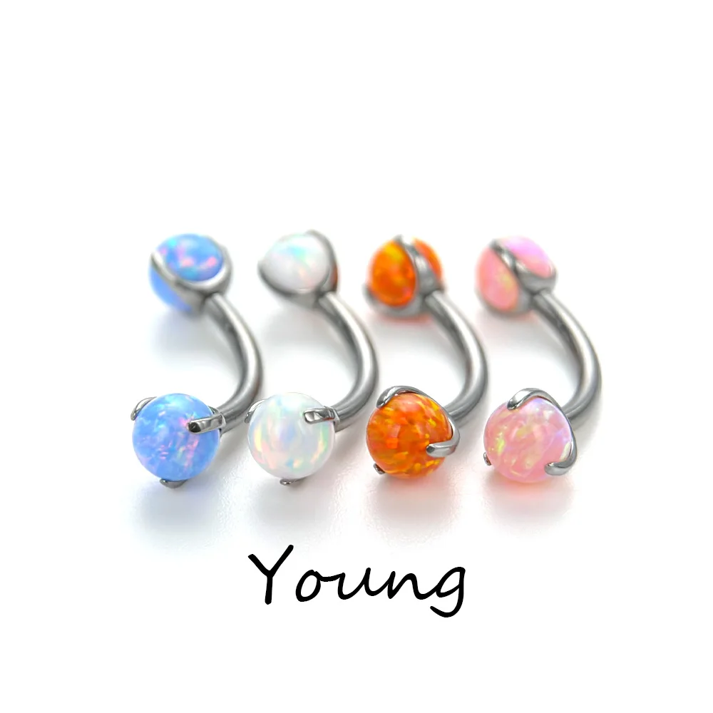 F136 Titanium G23 Double Ball Opal Suspended navel nail Medical Implant Grade Internal Thread Belly Button Nail Piercing Jewelry