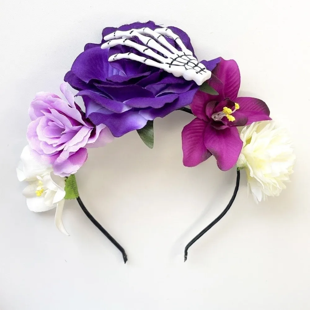 Moda plástico halloween bandana crânio fantasma garra rosa flor coroa gótico multicolorido festa headpiece casamento