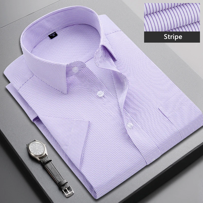 Summer Short-sleeved Men\'s Stripe Shirt Slim Business Classic Lapel Fashion Male Formal Work Shirt Brand Clothing M-5XL