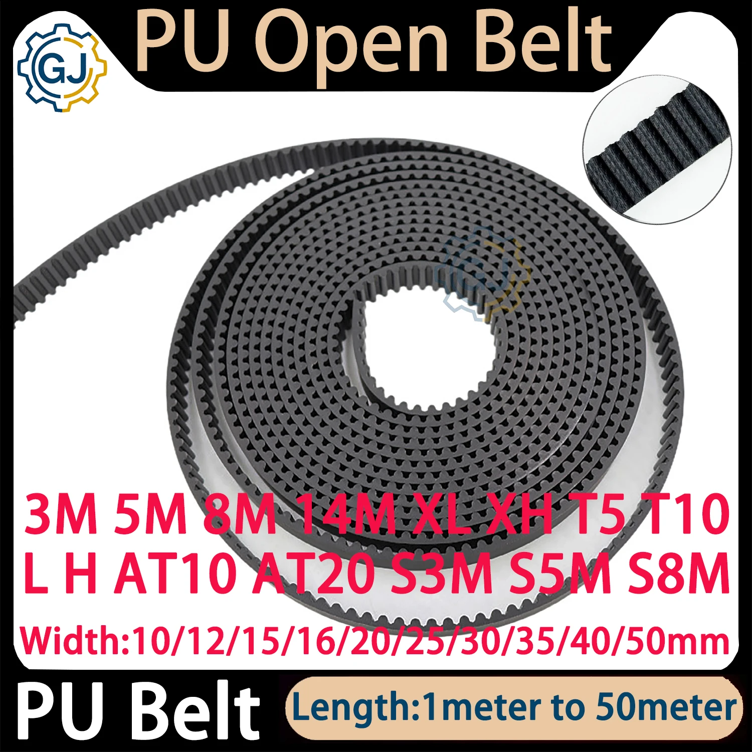 Polyurethane Open Belt Synchronou Belt S3M S5M S8M S14M XL XH T5 T10 AT5 AT10 H L RPP5M Steel Wire PU Elevator Door Machine Belt