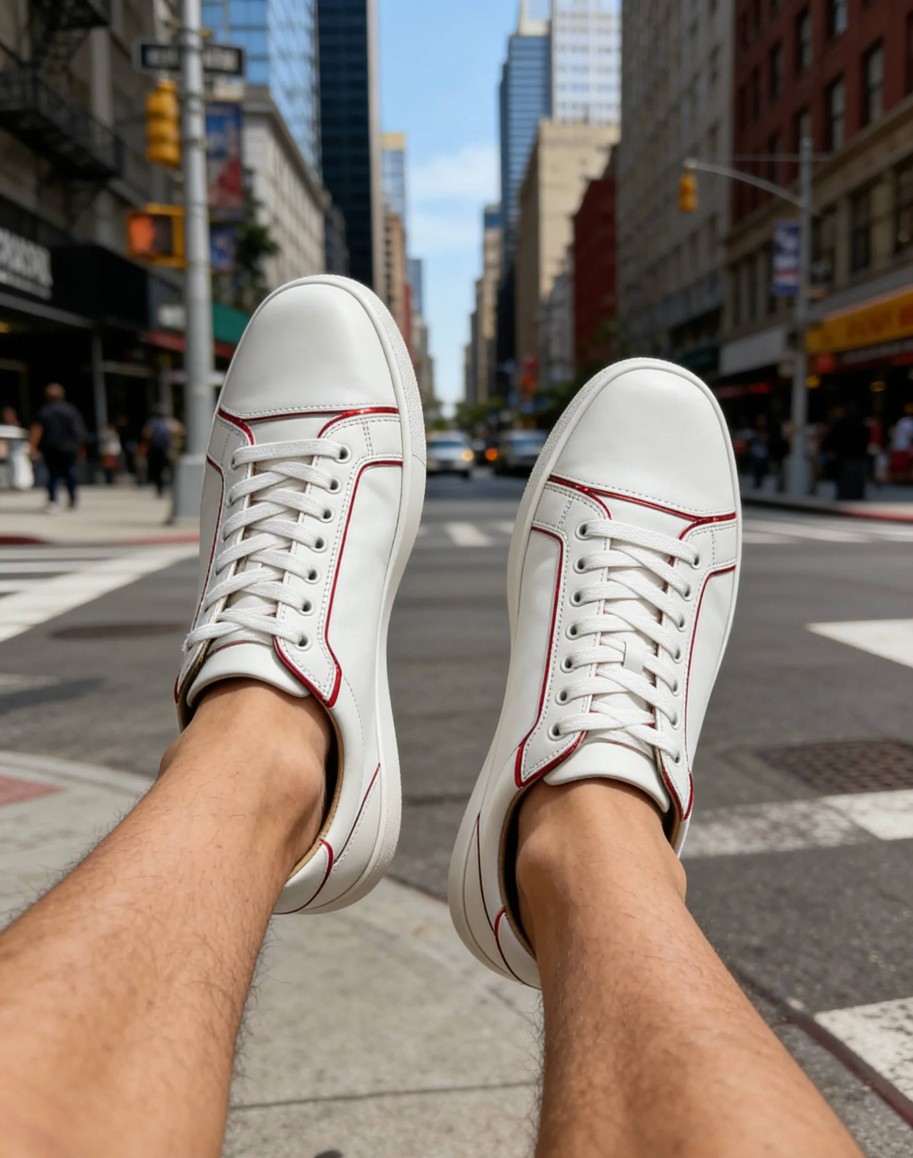 

White Leather Red Lines Sneakers Unisex Men Women Lace Up Flat Sole Casual Skateboard Shoes Flats Footwear Concise Sports Shoes