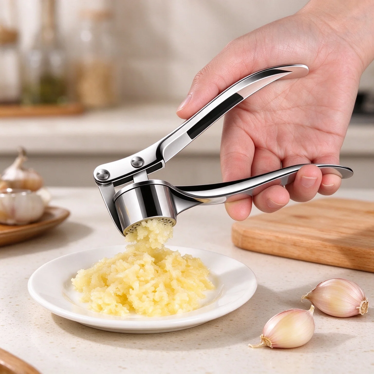Heavy Duty Garlic Press and Mincer, Multifunctional Aluminum Alloy Garlic Crusher with Ergonomic Handle, Manual Ginger and Garlic Presser, Practical Kitchen Tool & Holiday Gift Idea