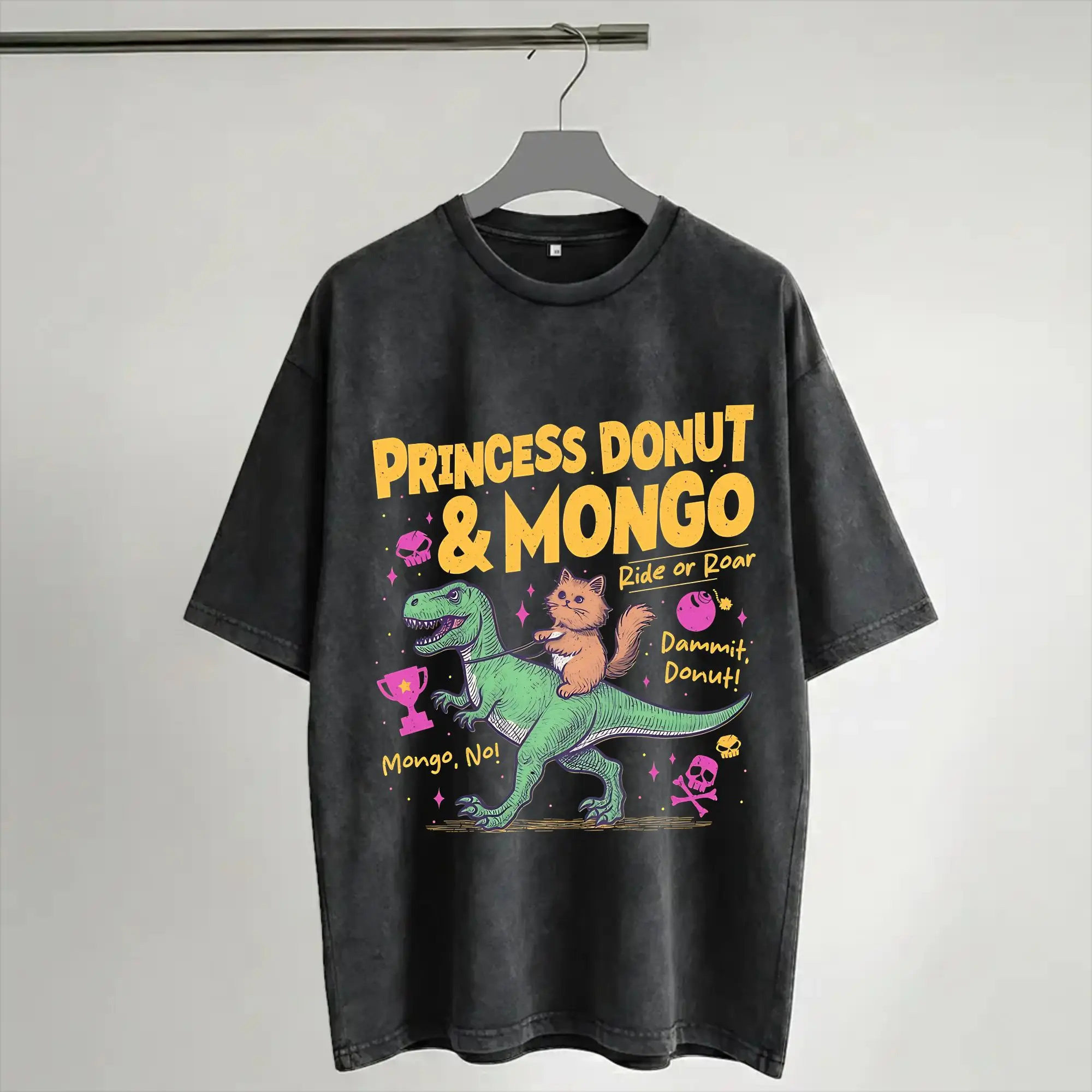 Carl And The Princess Donut and Mongo Dungeon Crawler Carl  Outfit Washed T Shirts for Men Women Streetwear Hip Hop T-Shirt