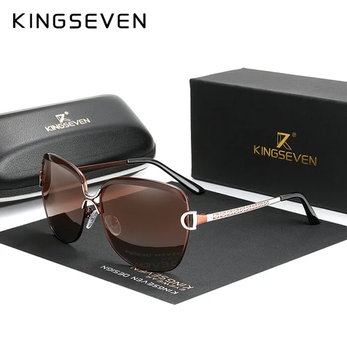 Imagen 1 del producto KINGSEVEN gafas De sol polarizadas para mujer, lentes Degradados, gafas De sol redondas, gafas cuadradas De marca De lujo, gafas De sol para mujer