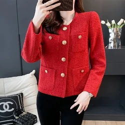 Red Small Fragrance Jacket Female 2025 Spring Autumn New Coat High Sense Fashion Overcoat Temperament Outerwear Short Women Tops