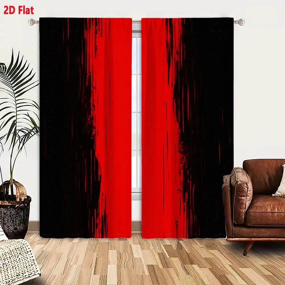 2Pcs Curtains 2D Flat Bold Red Vertical Abstract Grunge Texture High Contrast Art Window Drapes for Bedroom Room Decor Decoratio