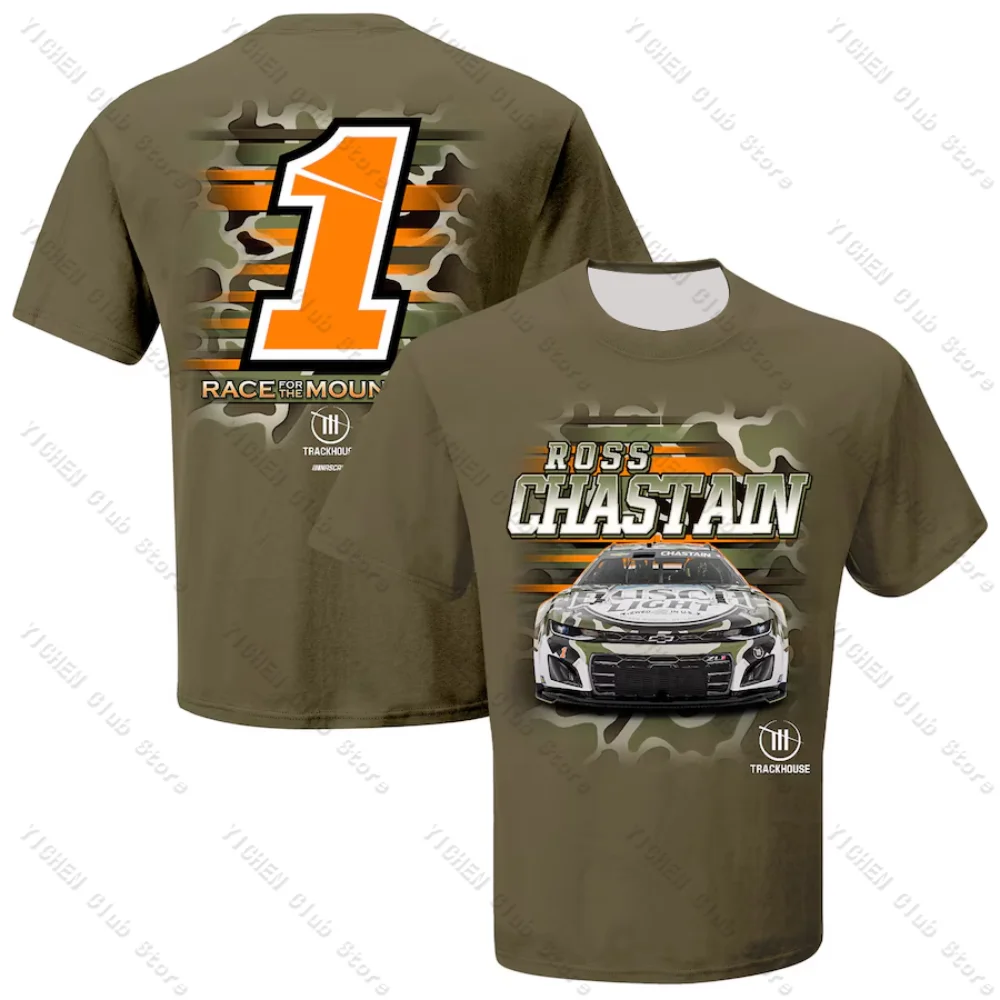 Motorcycle T-Shirt Ross Chastain Trackhouse Racing Team Collection Military Busch Light Camo Casual Versatile Men's T-Shirt