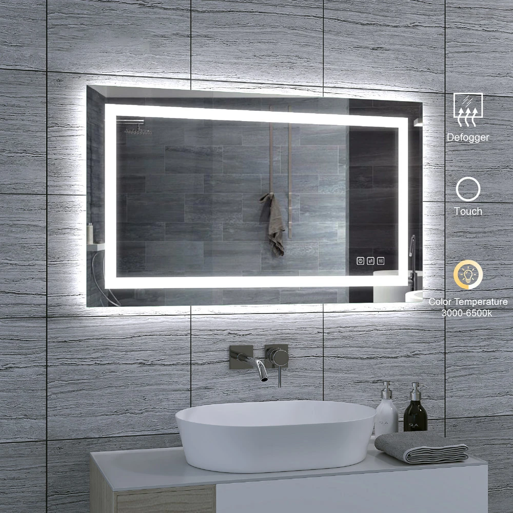 Frameless Tempered Light Emitting Diode Bathroom Mirror with Light