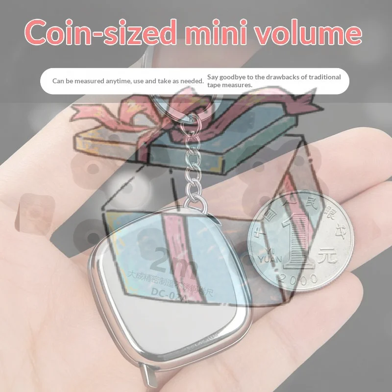 【CCA】1PCS Mini 2m Small Tape Measure Keychain, Stainless Steel Retractable Key Ring Tape Measure Precision Pocket Tape Measure