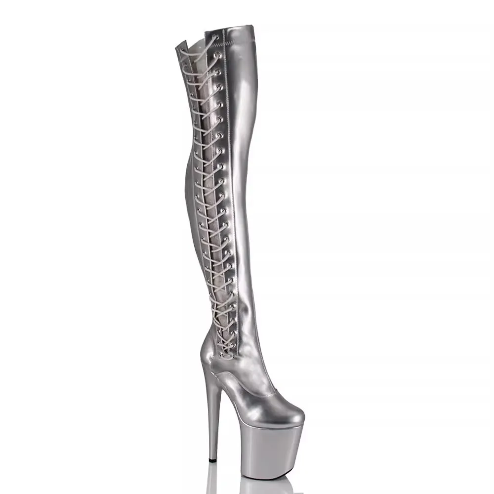 20 cm pole dancing over-the-knee boots laser silver stage performance high heels model catwalk European and American boots