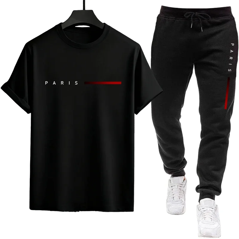 

2026 New Arrival Mens Tracksuit T-shirt + Sweatpants Urban Causal Sports Outfit Male Spring Summer Home Outdoor Comfort Cool Set