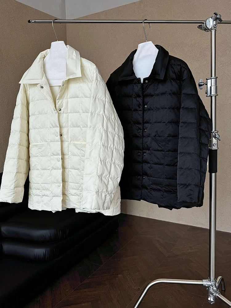 YERMORA Winter Vrouwen Abrikoos Pladi 90 Witte Eendenveren Donsjack Revers Lange Mouw Losse Nieuwe Jas Mode Tij 2025