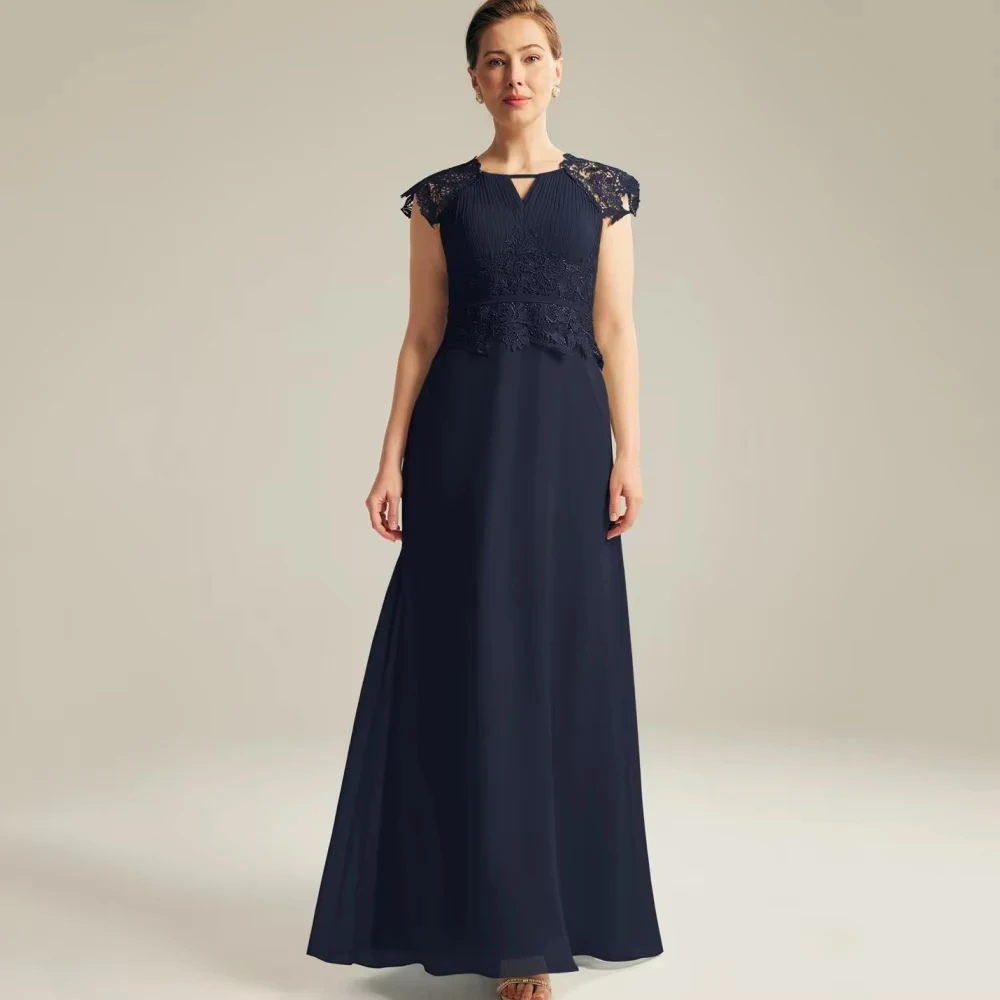 

Customized Chiffon A Line Mother of Bride Dresses Lace Formal Elegant Gown Cap Sleeves Robes Wedding Party Dresses