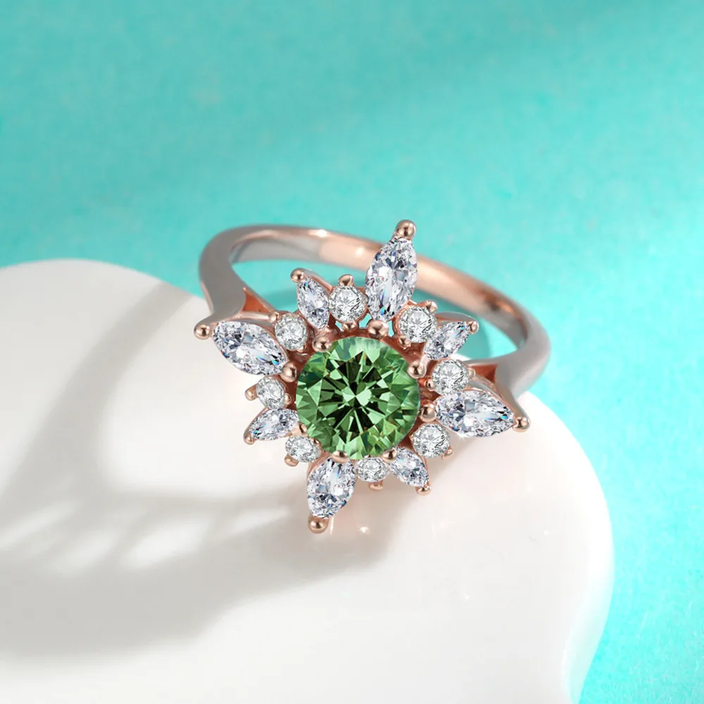 

BIJOX STORY S925 Sterling Silver Flower Moissanite Rings For Women Elegant 18K Gold Colorful Moissanite 1 Carat Lab Diamond Ring