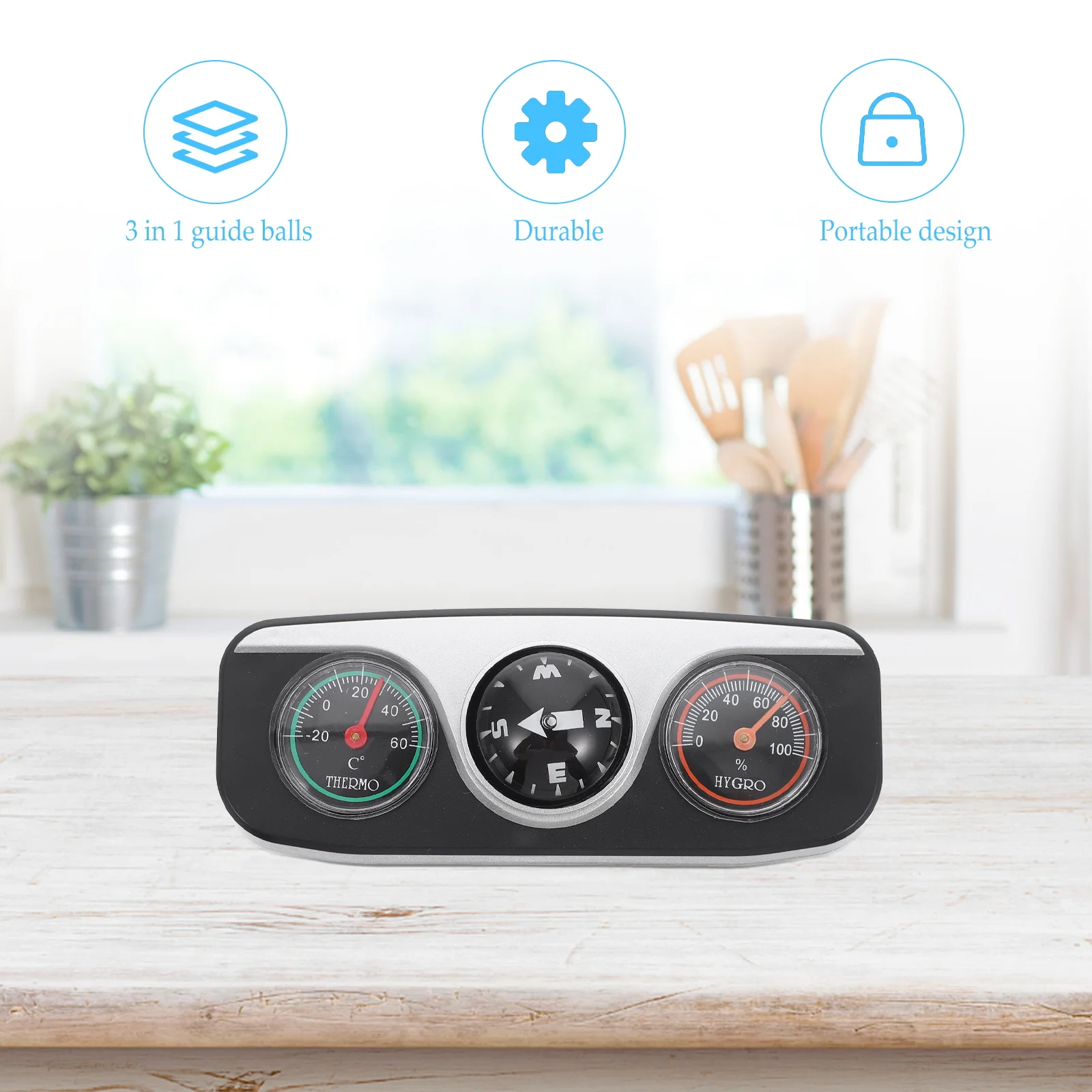 

Car Compass 3 In 1 Dashboard Navigation Tool Thermometer Hygrometer Direction Indicator Dash Mount Auto Interior