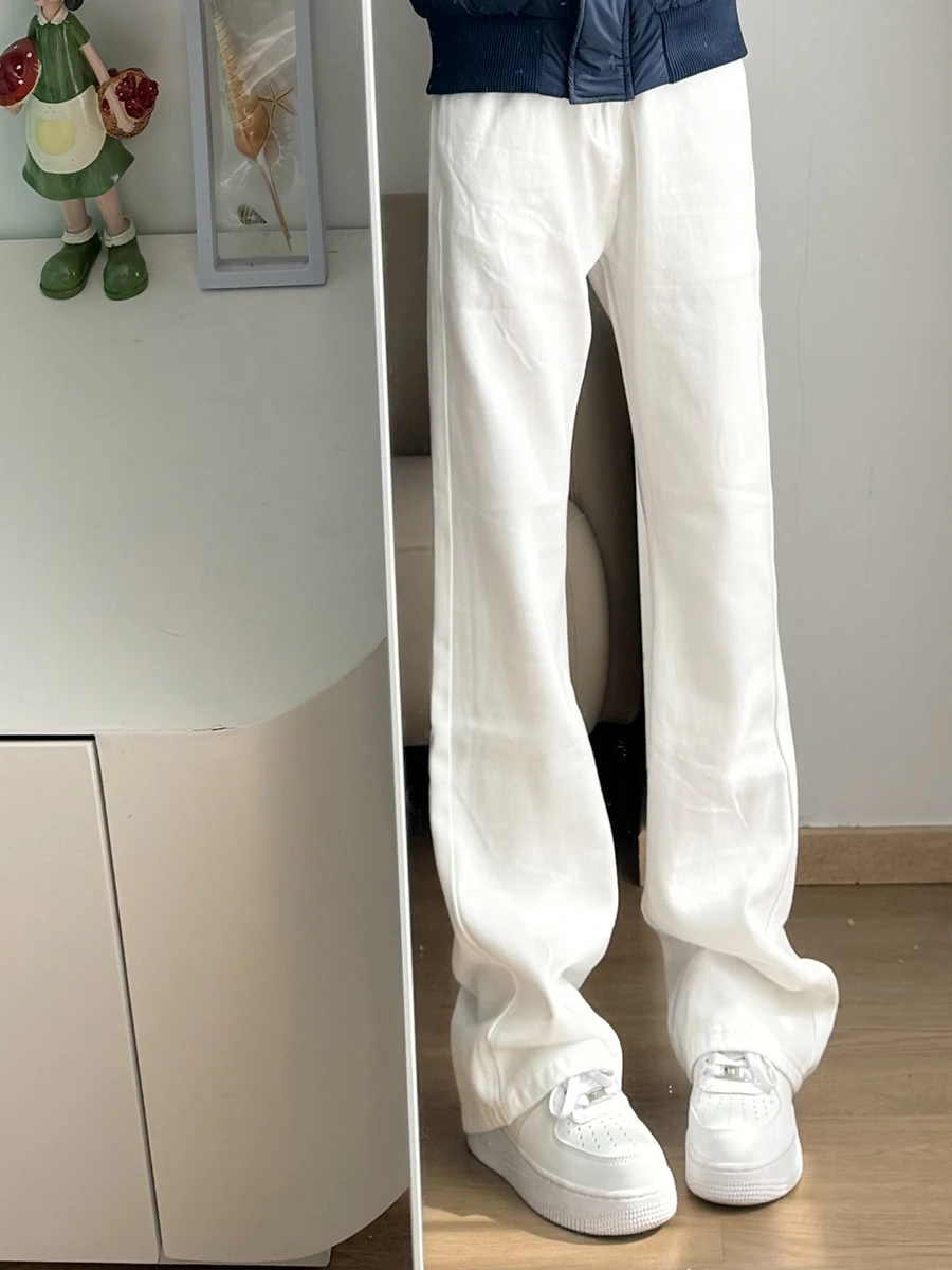 

Cleanfit White Bell Bot Jeans Men's American High Street Sle Slim Fit Straight Leg Long Trousers Youth Faion Jeans
