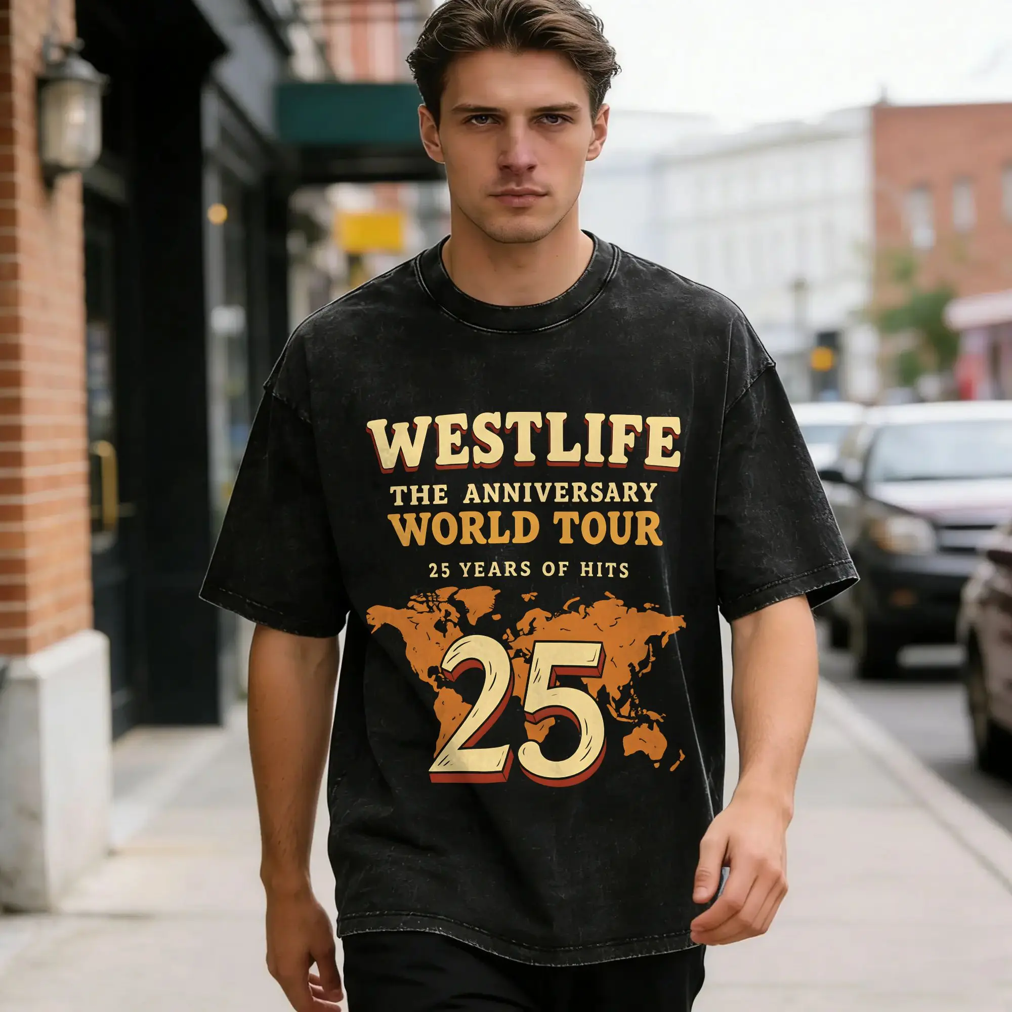 Westlife 25th Anniversary Tour 2026 Men T Shirts Washed  Vintage Tees Short Sleeve Round Neck T-Shirts 100% Cotton Clothes