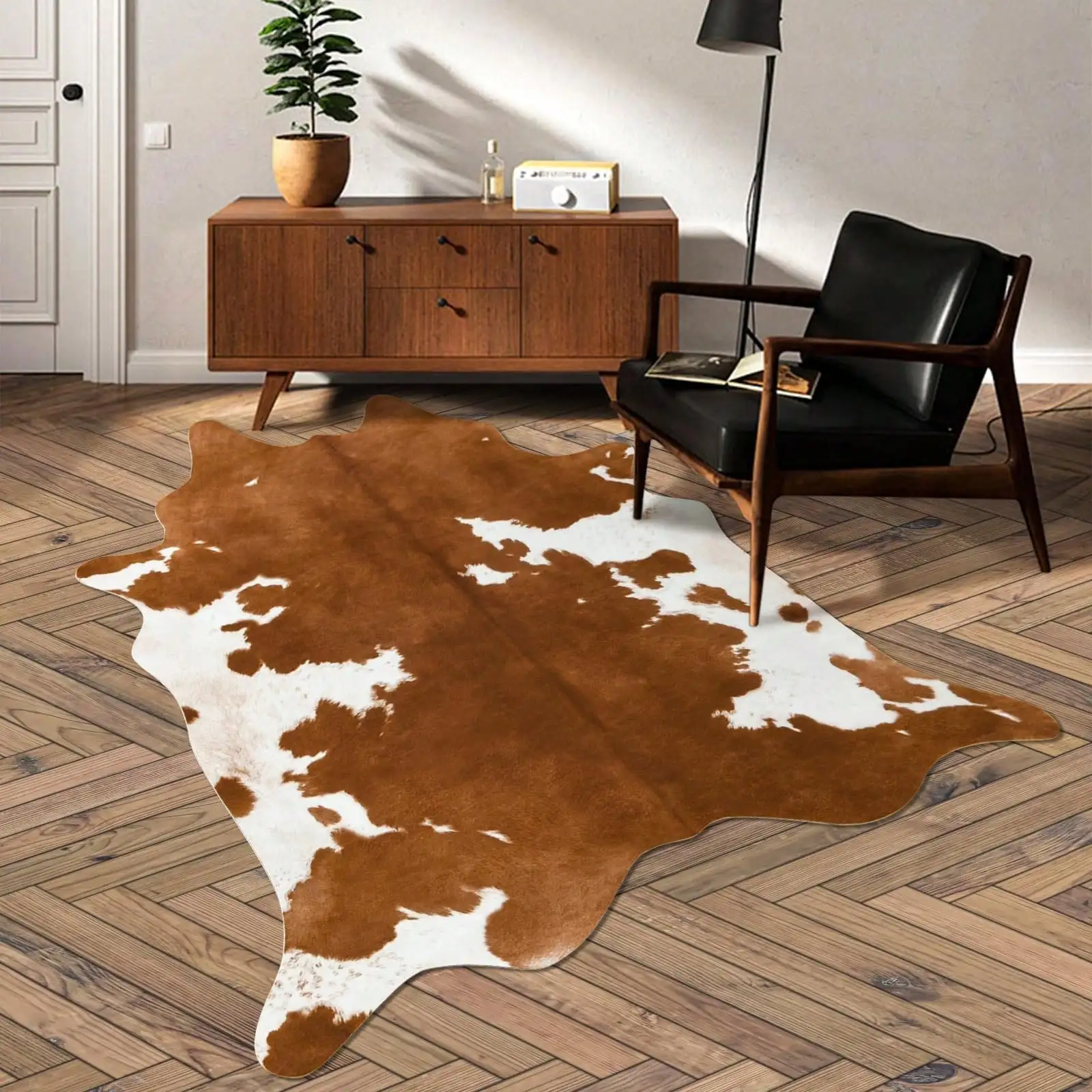 

Cowhide Print Rug For Living Room Bedroom,Luxury Cow Skin Print Carpet Rug, Faux Anima
