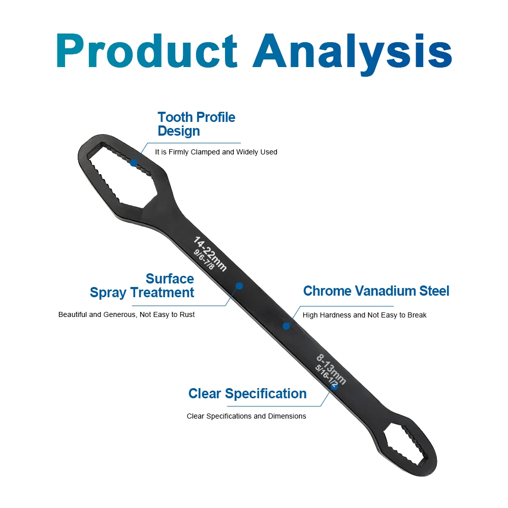 NINDEJIN Universal Wrench 8-22mm Double End Chrome Vanadium Multifunction Wrench Machine Vehicle Repairing Hexagon Nut Spanner