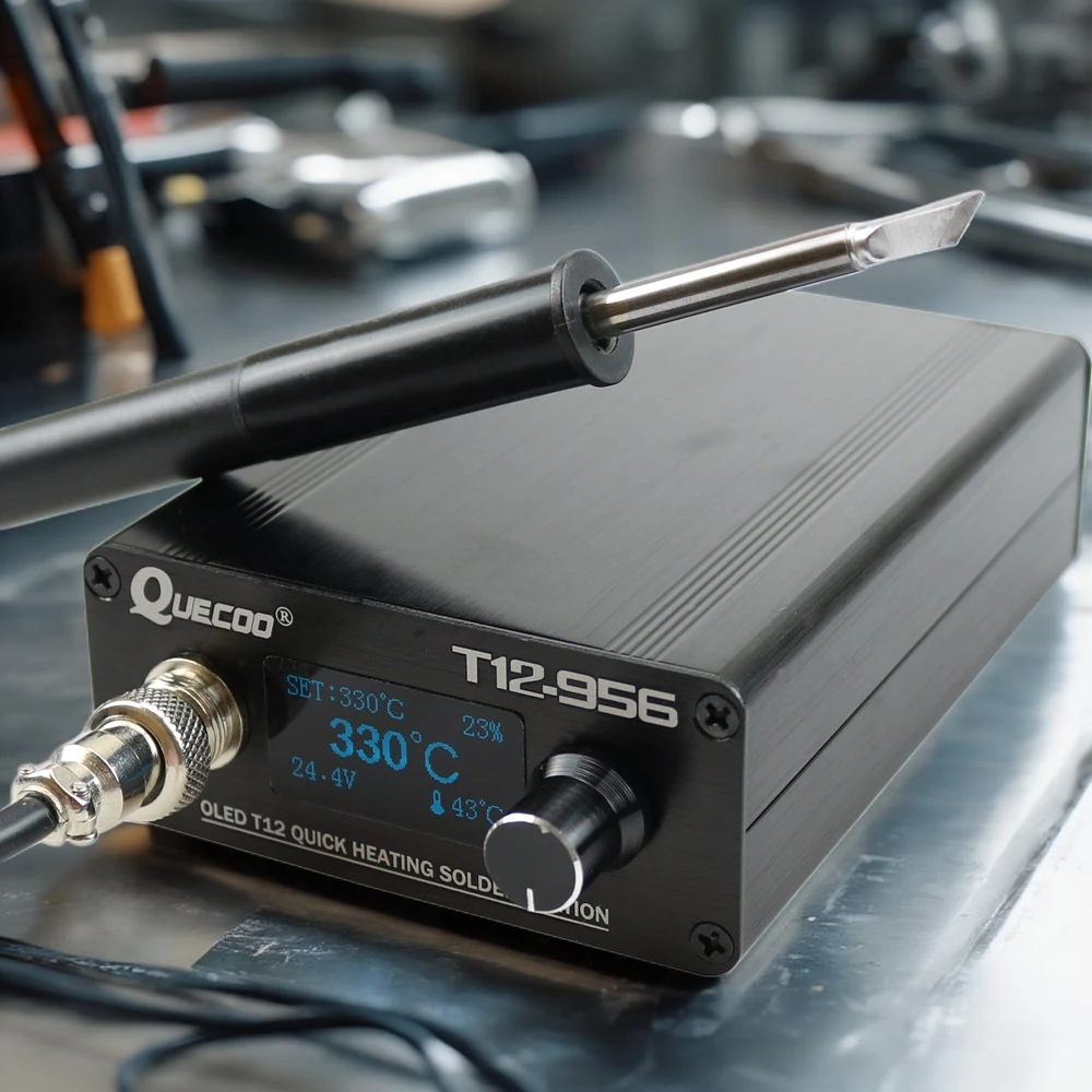 

QUECOO T12-956 Professional Soldering Station: 1.3" OLED Display, Ultra Fast Heating & ESD Safe with M8 Handle for PCB Repair