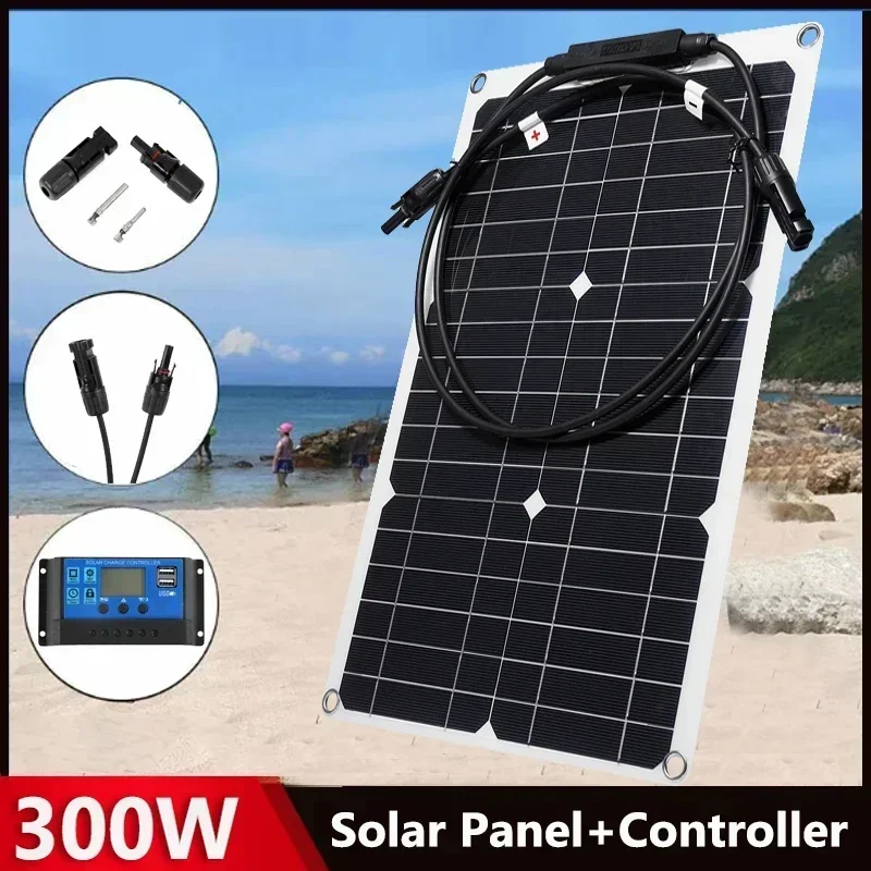 300W Flexible Solar Panel 18V Solar Cell With 10A-100A Controller Power Bank for Outdoor Camping Phone Car RV Yacht