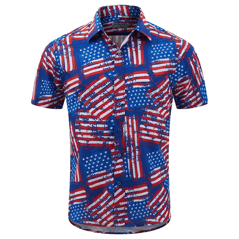 America Flag Graphic Shirts for Men Clothing 3D Printed Hawaiian Beach Shirts Short Sleeve y2k Tops Vintage Clothes Lapel Blouse