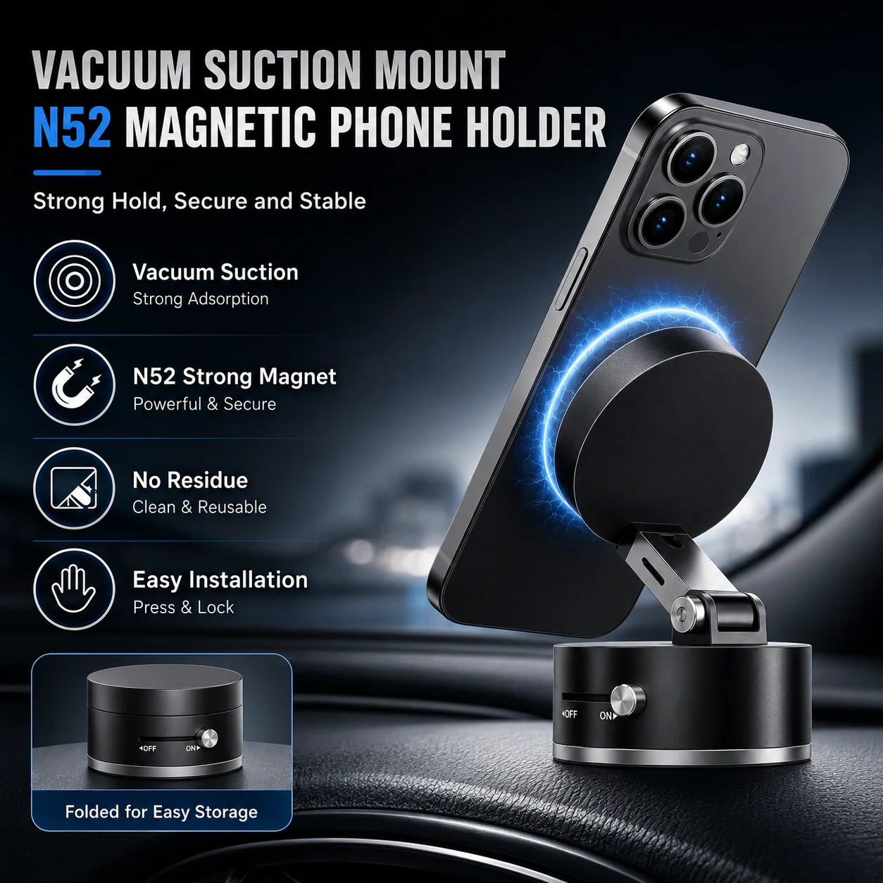 Mini próżniowy dwustronny magnetyczny uchwyt na przyssawkę Składany kuchenny uchwyt na leniwy telefon do smartfona iPhone z Androidem