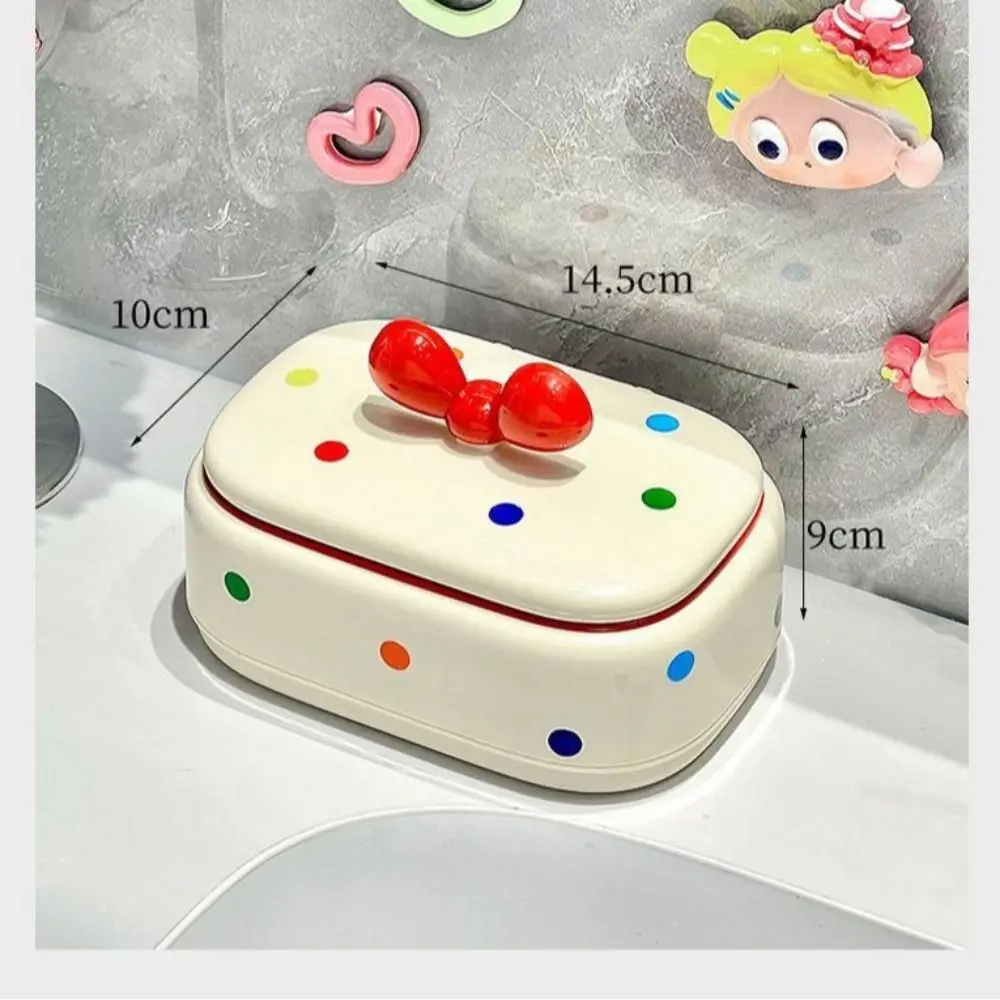Creative Dopamine Soap Holder Drain Tray White&red Soap Box Dot Bow Drainage Soap Dish Hotel Ornament