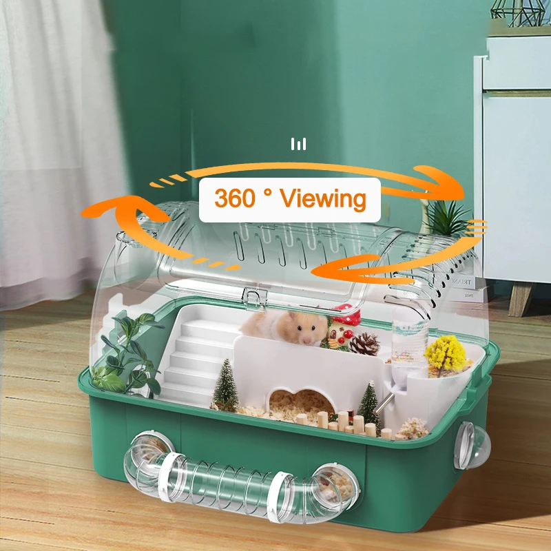

Hamster Cage Luxury Villa Oversized Acrylic Tunnel Gold House Transparent Single Double Layer