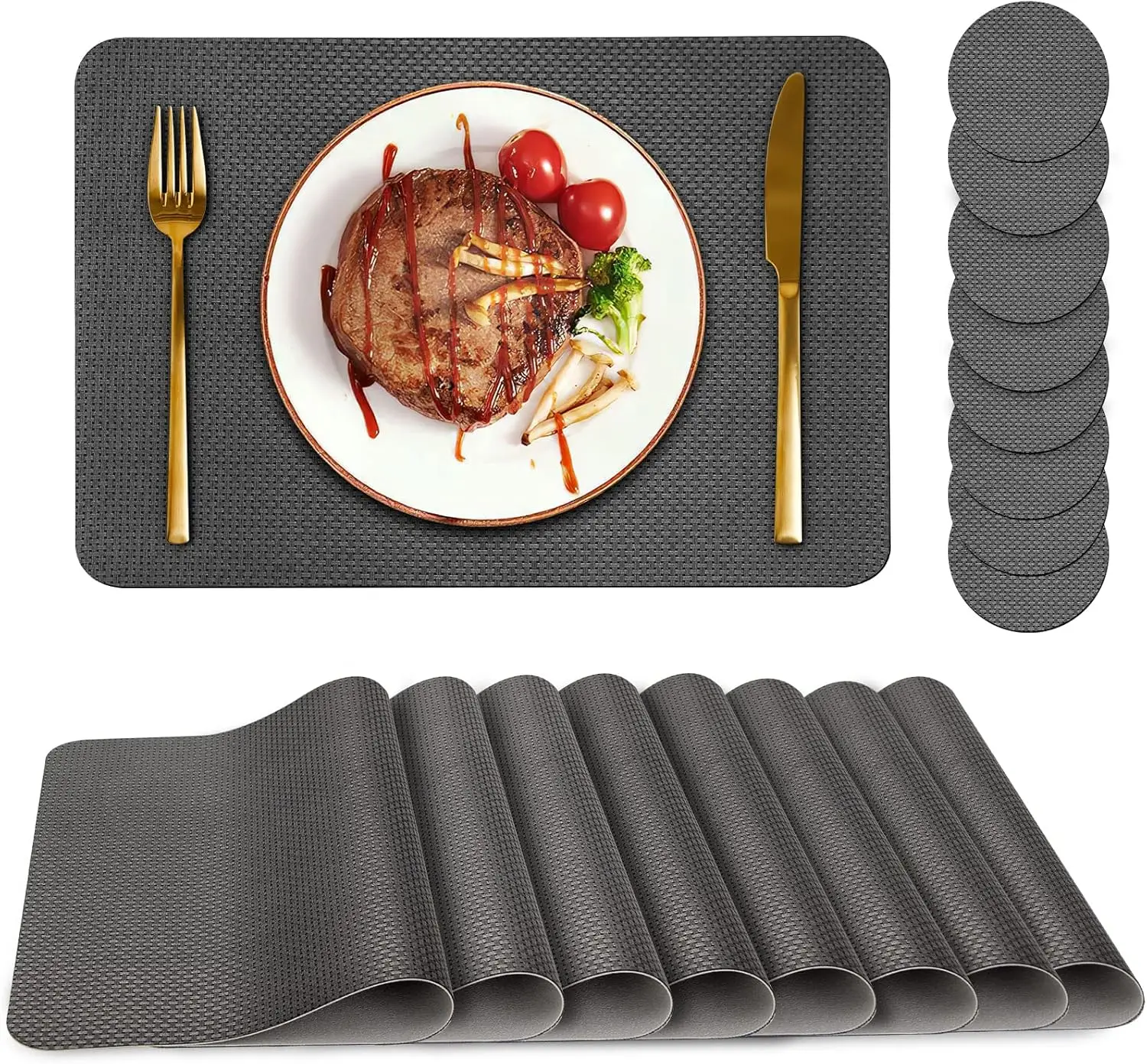 

Placemats Set of 8, Placemat with Coasters Heat Stain Scratch Resistant Non-Slip Waterproof Oil-Proof