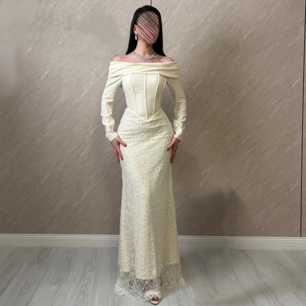 

Customized Elegant Women's Evening Gowns Off-the-shoulder Lace Trumpet Long Dresses High Quality Elegant Party Wedding