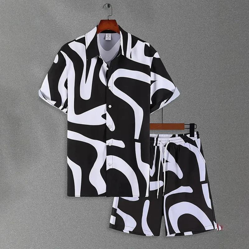 

Hot Summer Beach Party Men's Casual Shirt Outdoor Sport Men's Shorts Hawaiian Fun Print Short-Sleeved Shirt And Beach Shorts Set