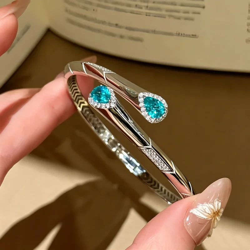 Cameo misaligned meteor bracelet 925 silver gold-plated lab grown Paraiba pink sapphire popular heavy craft vintage open bangle