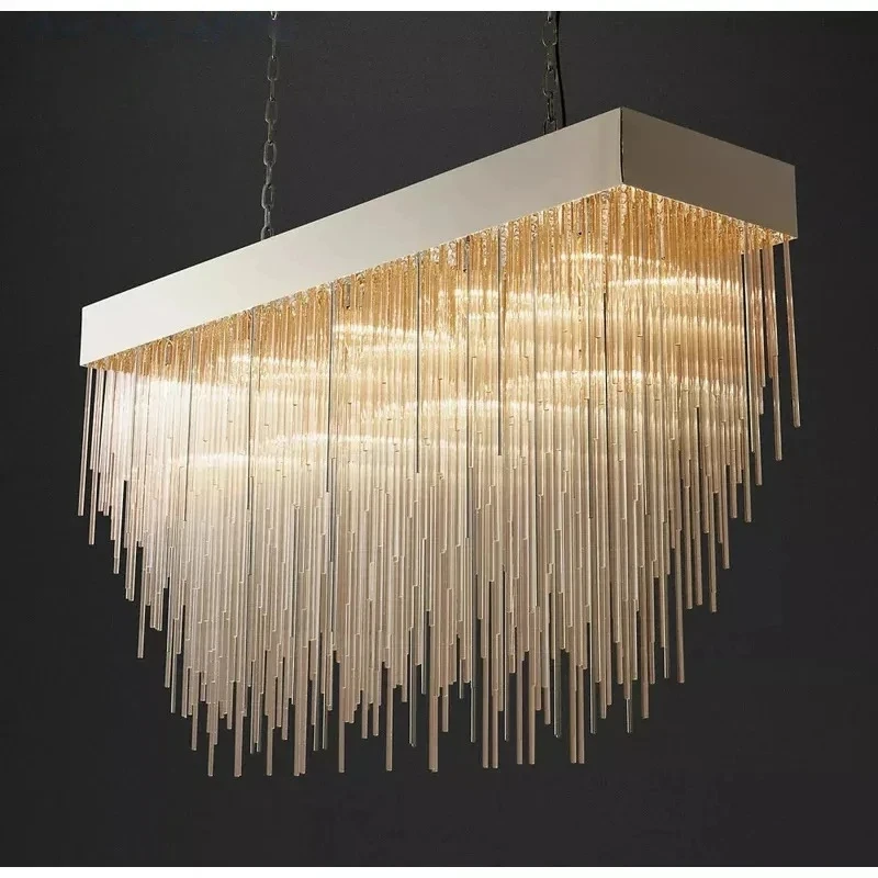 2026 Modern Glass Led Cascada Rectangular Chandelier Decoration Living Room Kitchen Island Dining Room Hanging Lights
