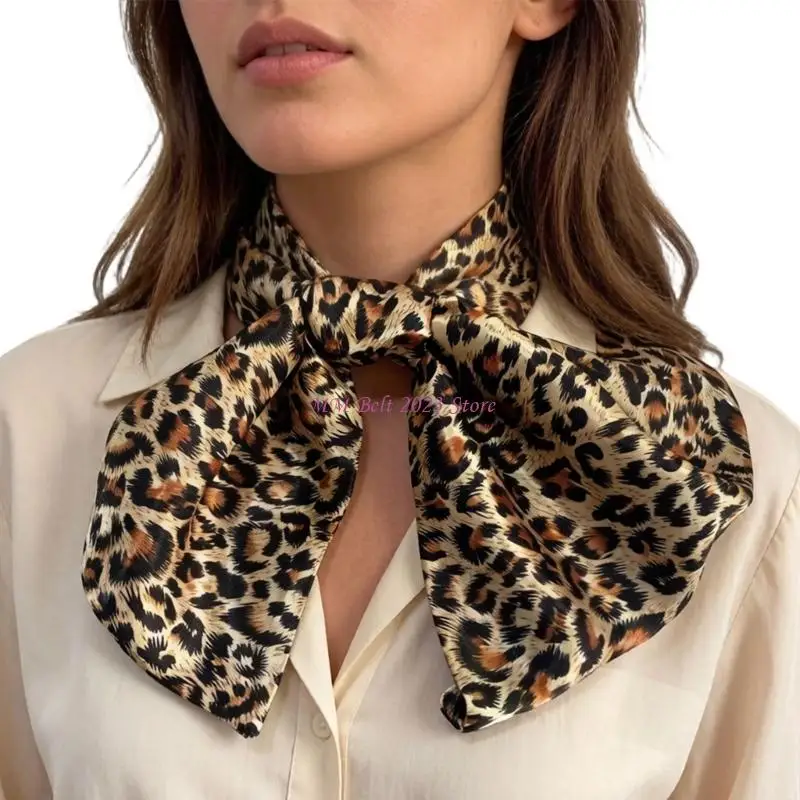49ME & Even Leopard Print Scarf Durable Silk Fabric Multifunction Faux Silk Scarf for Professional Or Everyday Styling